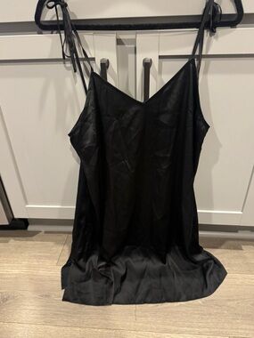 Black Satin Slip Top with Tie Straps